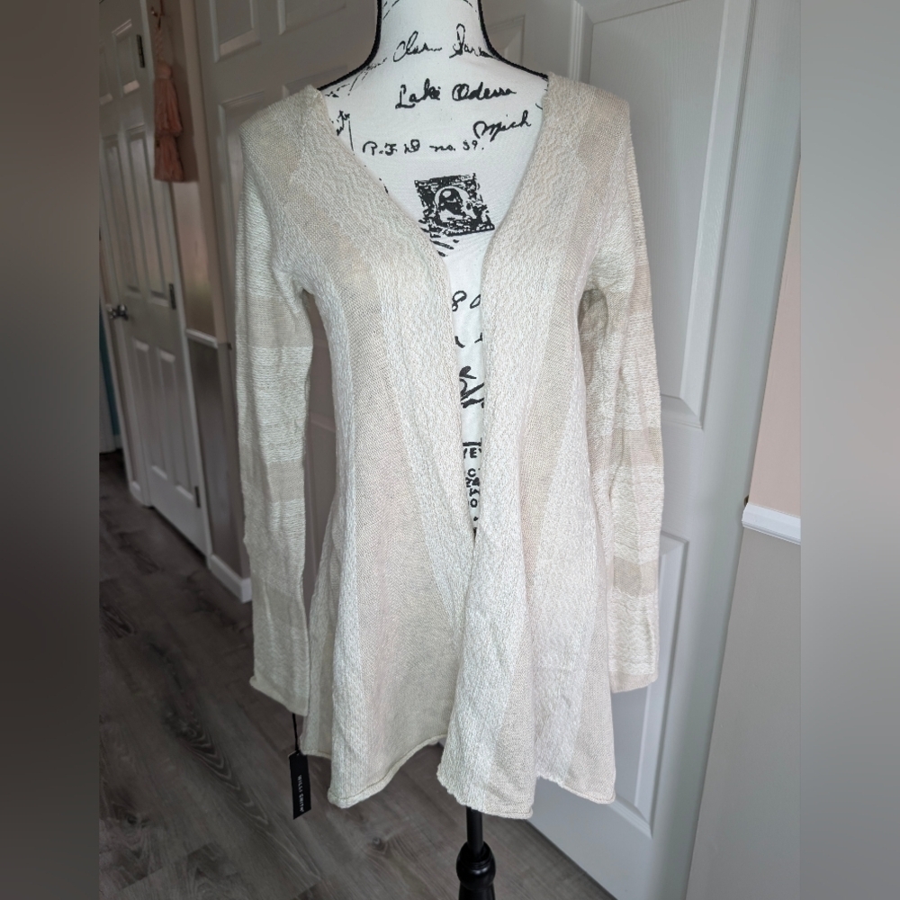 NWT Willi Smith Cream Open-Front Longline Cardigan
